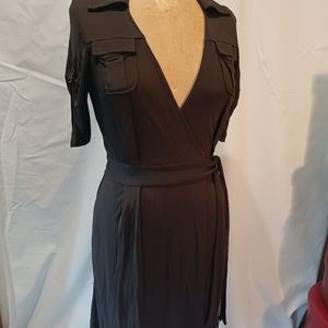DVF Chocolate Brown Knit Safari Wrap Dress Size 10